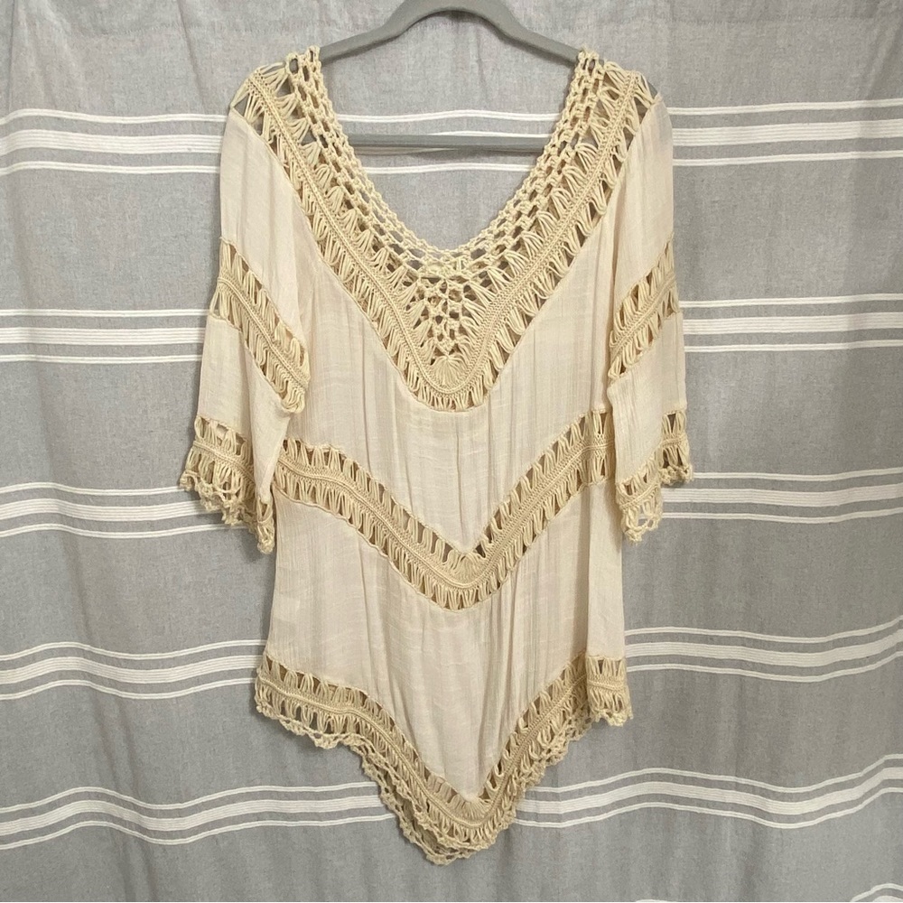 RIMA / Chic Cream Tunic Coverup with Crochet Details Size S/M - Picture 3 of 8